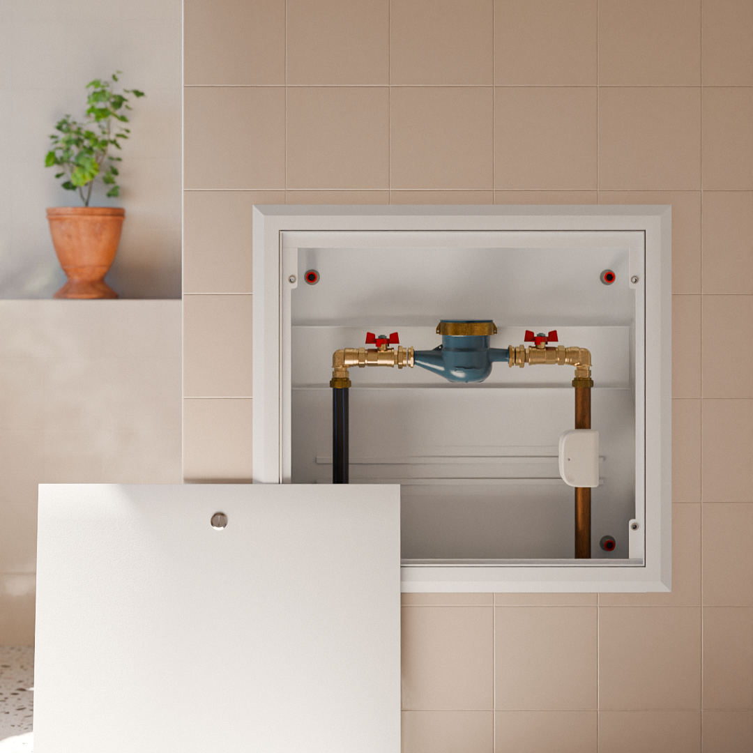Water Grip mounted inside a bathroom water cabinet