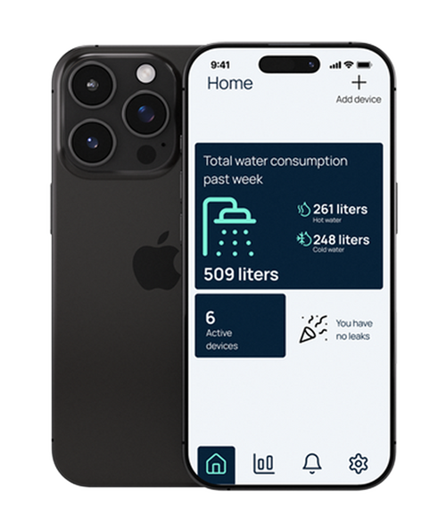The Quandify app showing water consumption and leak monitoring